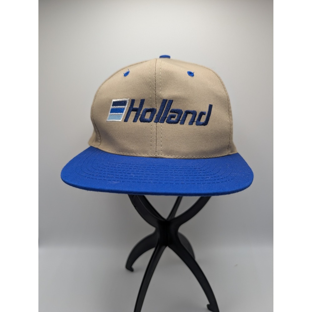 Vintage Nissin Cap Holland Trucking Snapback Hat Tan Blue Two Tone Retro Vtg